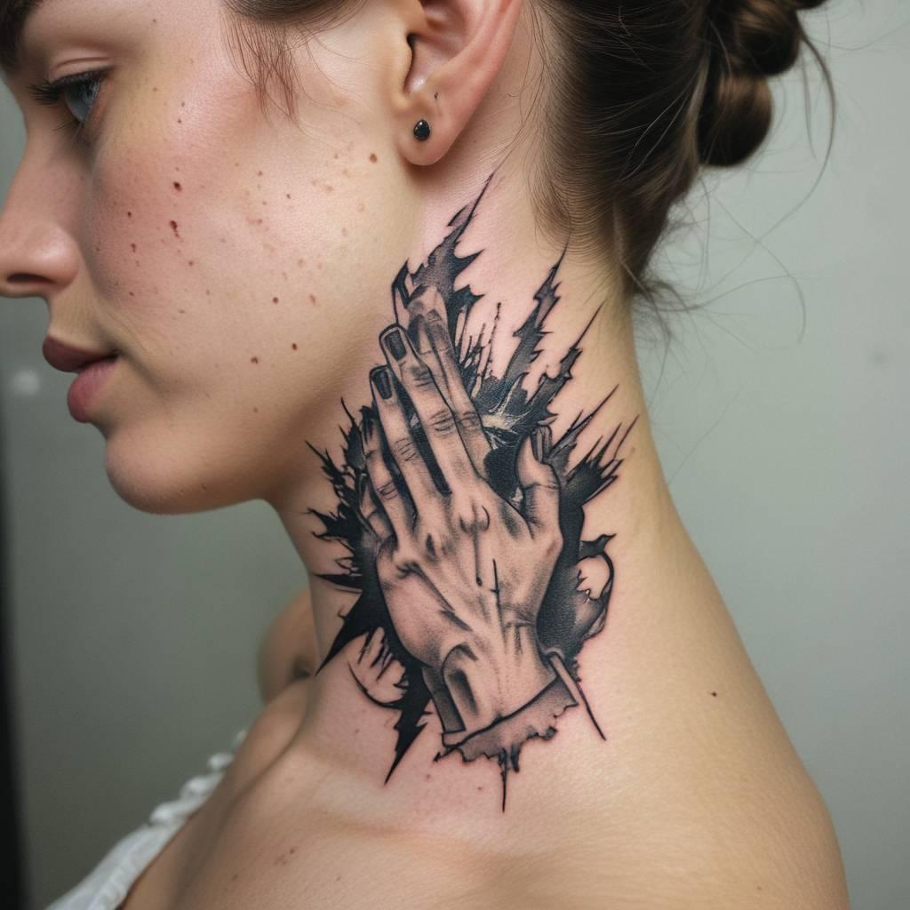42 Divine And Meaningful Ideas For Praying Hands Tattoos That Improve One's Character! 1 Praying Hands with Lightning Bolt Tattoo
